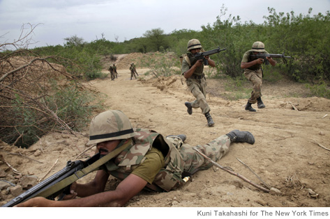 Pakistani Army soldiers in a training exercise at a facility southeast of Islamabad, Pakistan, June 15, 2010.